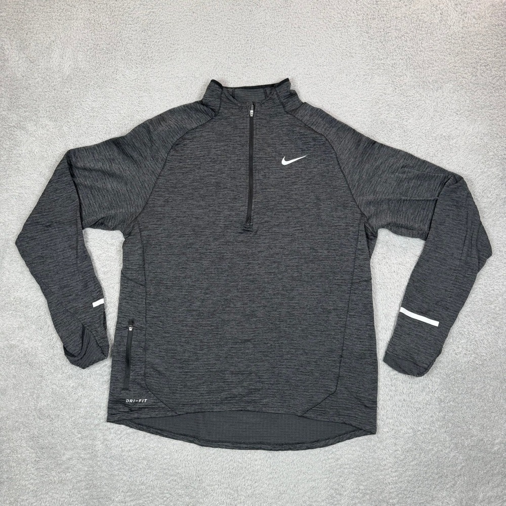 Nike Dri-FIT Mens Quarter Zip Running Top Gray Heather Long Sleeve Pullover L